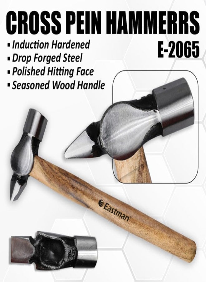 Eastman American Type/Cross Pen Hammers with Seasoned Wood Handle Fitting For Home Industrial & Professional Use, Drop Forged Steel 300 Gms Brown And Gray (E-2065) - Image 2